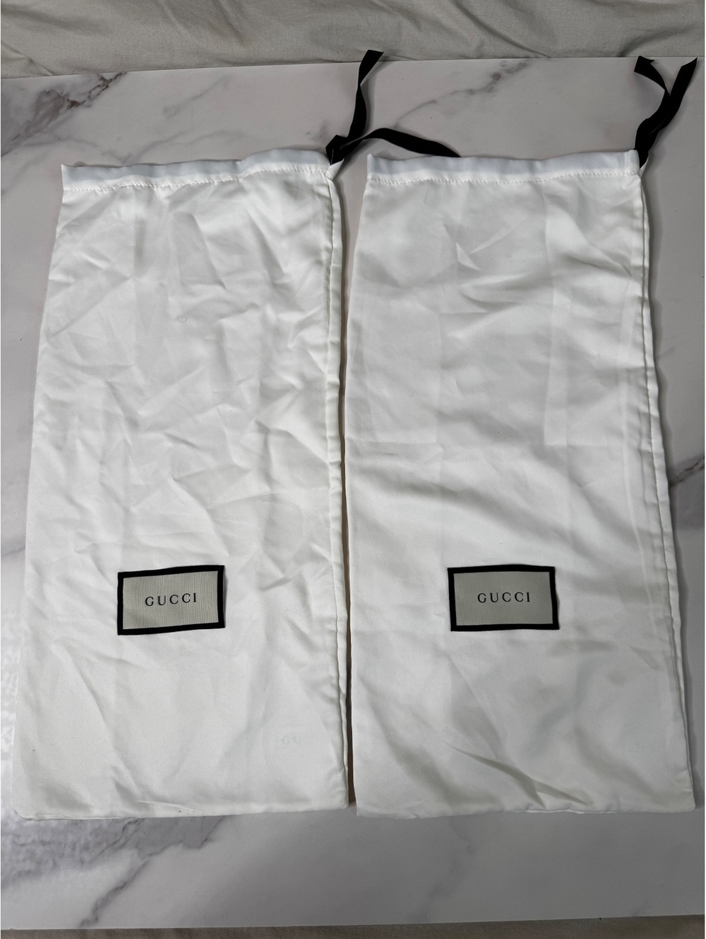 Gucci White Drawstring Shoe Dust Bags Set of 2 Satin 17x8 New